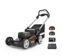 WORX Nitro WG748E - Tosaerba senza fili, 40 V, 4 Ah, superficie massima di 500 m², diametro 46 cm, motore Brushless, 7 altezze di taglio, raccolta e mulching, con 2 batterie e caricabatterie