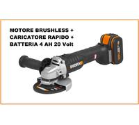 Smerigliatrice Brushless a batteria 125 mm 20 V Worx | PowerShare | WX812 | Include 1 batteria 4 Ah, caricatore e valigetta | Motore brushless | Corpo sottile per una migliore presa