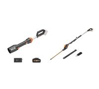 WORX Soffiatore a Batteria 20V WG543E Brushless Potente Leggero e Pratico Batteria e Caricatore & Tagliasiepi con asta telescopica 20 V max.| PowerShare | WG252E.9