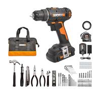 Worx Trapano senza fili da 20 V 3/8 pollici con kit di accessori da 84 pezzi, set di punte variabili a 2 velocità 265 in Lbs Torque 20+1 frizione, cacciavite compatto leggero e senza chiave