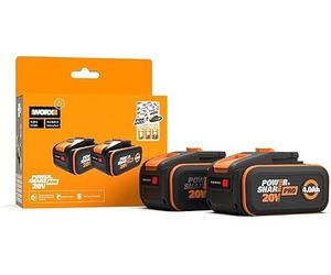 WORX WA3644.2 Batteria originale PowerShare Pro 20V, 2 pezzi, 4,0 Ah | Maggiore sicurezza e autonomia, indicatore LED e tecnologia HeatShield, compatibile con tutti i prodotti WORX PowerShare