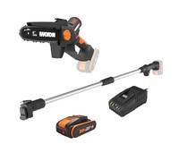 WORX WG327E.2 Mini motosega a batteria 20 V con asta di prolunga | Batteria da 2,0 Ah e caricabatterie inclusi, barra da 15 cm, motore brushless