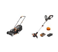 Worx WG730E - Tosaerba a batteria, 20 V, motore senza spazzole, larghezza di taglio 30 cm & WG163E Decespugliatore Tagliabordi a Batteria 20V, stelo in Alluminio regolabile