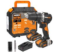 WORX WX102 NITRO - Trapano avvitatore a batteria, 20 V, senza spazzole, cambio a 2 marce e luce LED, trapano a batteria per forare e avvitare, con 2 batterie agli ioni di litio, caricatore e valigetta
