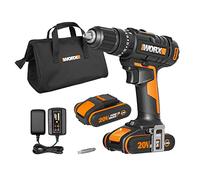 WORX WX370.1 - Trapano avvitatore a percussione a batteria, 20 V, 50 Nm, 2 marce e luce LED, per avvitare, forare e trapano a percussione, 2 batterie da 2 Ah e caricabatterie, 13 mm
