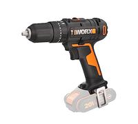 WORX WX370.9 - Trapano avvitatore a percussione a batteria, 20 V, 50 Nm, 2 marce e luce LED, per avvitare, forare e trapano a percussione, 20 livelli di coppia + livello di foratura + funzione di
