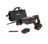 WORX WX516 - Sega a sciabola a batteria da 20 V, motore senza spazzole, con batteria PowerShare da 4000 mAh e caricatore, cambio rapido della lama, velocità di taglio variabile, luce LED, colore nero