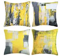 Wosendy Set di 4 federe per cuscino quadrate super morbide, decorative, per la casa, colore giallo e grigio, per sedia, camera da letto, divano, soggiorno, 45,7 x 45,7 cm