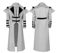 WOSHISHENXIAN Costume da uomo steampunk, gotico medievale, vintage, lungo, trench vittoriano, doppiopetto, cerniera, giacca punk, Halloween, cosplay, giacca a vento tinta unita, Grigio, M