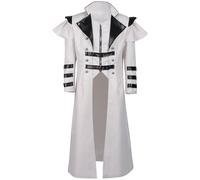 WOSHISHENXIAN Costume da uomo steampunk, gotico medievale, vintage, lungo, trench vittoriano, doppiopetto, cerniera, giacca punk, Halloween, cosplay, giacca a vento tinta unita, bianco, XL