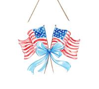Woshuwo Acquarello due bandiere americane incrociate cartello di benvenuto in legno per porta d'ingresso, 30 cm rotondo appeso cartello da parete placca decorazioni fattoria