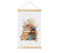 Woshuwo Acquarello pila di libri con fiori lino appeso pittura, arte della parete di lino pezzo d'arte domestica opera d'arte moderna decorazione fattoria 40x60 cm