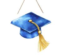 Woshuwo Acquerello blu oro laurea cappello con nappa cartello di benvenuto in legno per porta d'ingresso, 30 cm rotondo appeso cartello da parete placca decorazioni fattoria