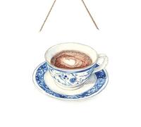 Woshuwo Acquerello Chinoiserie Vintage Cup Cartello di benvenuto in legno per porta d'ingresso, 30 cm rotondo da appendere alla parete placca decorazione fattoria