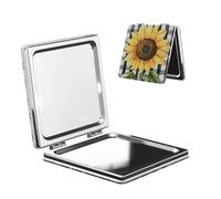 Woshuwo Acquerello Girasole Su Nero Bianco Checker Viaggio Trucco Specchio Doppio Lato Cuoio Pu Portatile Compatto Tasca Ingrandimento Specchi