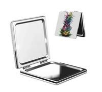 Woshuwo Ananas Indossare Occhiali Cartoon Viaggio Trucco Specchio Doppio Lato Pelle PU Portatile Compatto Tasca Specchio Ingrandimento