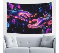 Woshuwo Arazzo da parete con due mani al neon che si raggiungono l'un l'altra, per camera da letto, soggiorno, dormitorio, moderno arazzo estetico per feste, 152 x 101 cm