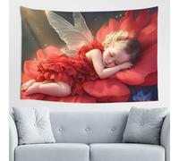 Woshuwo Arazzo da parete con fatina che dorme su fiori giganti, per camera da letto, soggiorno, dormitorio, moderno arazzo estetico per feste sfondo striscione 152 x 101 cm
