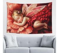 Woshuwo Arazzo da parete con fatina che dorme su un fiore gigante, decorazione artistica da parete per camera da letto, soggiorno, dormitorio, moderno arazzo estetico per feste, 152 x 101 cm