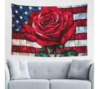 Woshuwo Arazzo da parete in vetro colorato con bandiera americana con rose rosse, arte da parete per camera da letto, soggiorno, dormitorio, arazzo estetico moderno per feste sfondo striscione 152 x