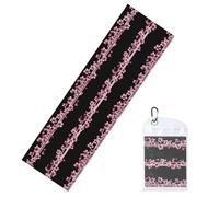 Woshuwo Asciugamani rinfrescanti per collo e viso, 101,6 x 30,5 cm, motivo a strisce rosa ciliegie su sfondo nero, asciugamano morbido e traspirante per sport, yoga, golf, palestra