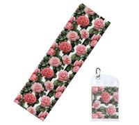 Woshuwo Asciugamani rinfrescanti per collo e viso con rose rosa e strisce nere, stile vintage, 101,6 x 30,5 cm, morbido e traspirante, per sport, yoga, golf, palestra