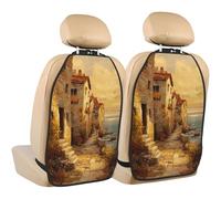 Woshuwo Beach Village Of Old Country Cottages Flowers Car Seat Back Kick Protectors, confezione da 2 tappetini con tasche portaoggetti per i veicoli per proteggere da sporco fango graffi