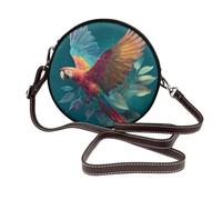 Woshuwo Bella borsa a tracolla rotonda da donna in pelle con pappagallo che vola