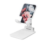 Woshuwo Bellissimi fiori rosa e grigi supporto pieghevole per telefono cellulare ad angolo regolabile altezza desktop portatile culla per cellulare compatibile con tutti gli smartphone bianco stile