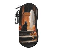 Woshuwo Bianco Fantasma Gatto Nero Vecchio Porta di Legno Portatile Occhiali Da Sole Custodia Luce Occhiali Da Sole Borsa Occhiali Da Sole Cas