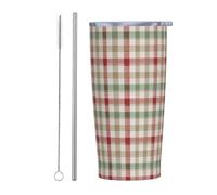 Woshuwo Bicchiere da caffè freddo con coperchio e cannuccia, isolamento sottovuoto, riutilizzabile, in acciaio inox, con coperchio e cannuccia, colore beige, rosso e verde