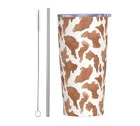 Woshuwo Bicchiere da caffè freddo in tinta unita marrone scuro con coperchio e cannuccia, 590 ml, tazza da caffè ghiacciata isolata sottovuoto, bottiglia da viaggio riutilizzabile in acciaio