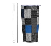 Woshuwo Bicchiere quadrato blu nero grigio modello con coperchio e cannuccia, 590 ml, tazza da caffè ghiacciata sottovuoto tazza da viaggio riutilizzabile bottiglia d'acqua in acciaio inox