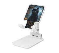 Woshuwo Black Cat Moon - Supporto pieghevole per telefono cellulare, ad angolo regolabile, altezza da scrivania, portatile, compatibile con tutti gli smartphone, colore: bianco