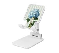 Woshuwo Blue Hydrangea On Green Cream Stripes Supporto pieghevole per telefono cellulare ad angolo regolabile in altezza Supporto per cellulare portatile da tavolo compatibile con tutti gli smartphone