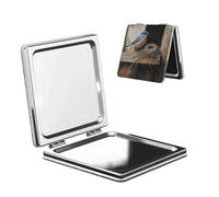 Woshuwo Bluebird - Specchio da viaggio con lente d'ingrandimento a doppia faccia, in pelle PU, portatile, compatto, tascabile