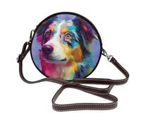 Woshuwo Borsa a tracolla rotonda da donna con cane da pastore australiano, in pelle
