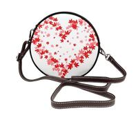 Woshuwo Borsa a tracolla rotonda da donna con cuore rosso e foglie d'acero rosse