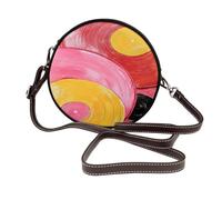 Woshuwo Borsa a tracolla rotonda da donna con dischi in vinile rosa, rosso, giallo, borsa a tracolla in pelle