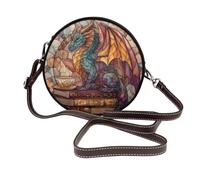 Woshuwo Borsa a tracolla rotonda da donna con dragone fantasy in vetro colorato su vecchi libri