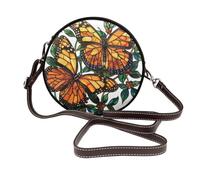 Woshuwo Borsa a tracolla rotonda da donna con due farfalle in vetro colorato