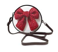 Woshuwo Borsa a tracolla rotonda da donna con fiocco in filato rosso all'uncinetto