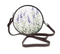 Woshuwo Borsa a tracolla rotonda da donna con fiore floreale viola acquerello borsa a tracolla in pelle