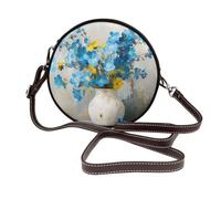 Woshuwo Borsa a tracolla rotonda da donna con fiore giallo blu in vaso in pelle