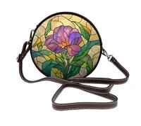 Woshuwo Borsa a tracolla rotonda da donna con fiore viola in vetro colorato
