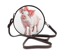 Woshuwo Borsa a tracolla rotonda da donna con maiale carino con fiocco rosso