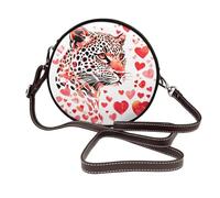 Woshuwo Borsa a tracolla rotonda da donna con motivo a cuore rosso e rosa leopardato
