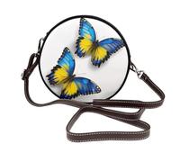 Woshuwo Borsa a tracolla rotonda da donna gialla e blu con farfalle in volo