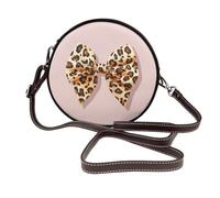 Woshuwo Borsa a tracolla rotonda da donna in pelle con fiocco leopardato su rosa