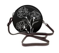 Woshuwo Borsa a tracolla rotonda da donna in pelle con fiori di garofano bianchi e neri